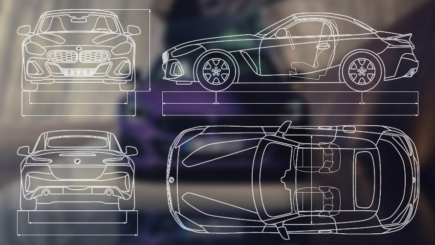 BMW Z4 G29 2022 ilustracija sa tehničkim podacima