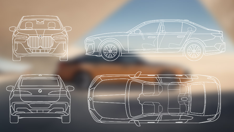 Ilustracija dimenzija BMW i7 M70 xDrive Sedan G70