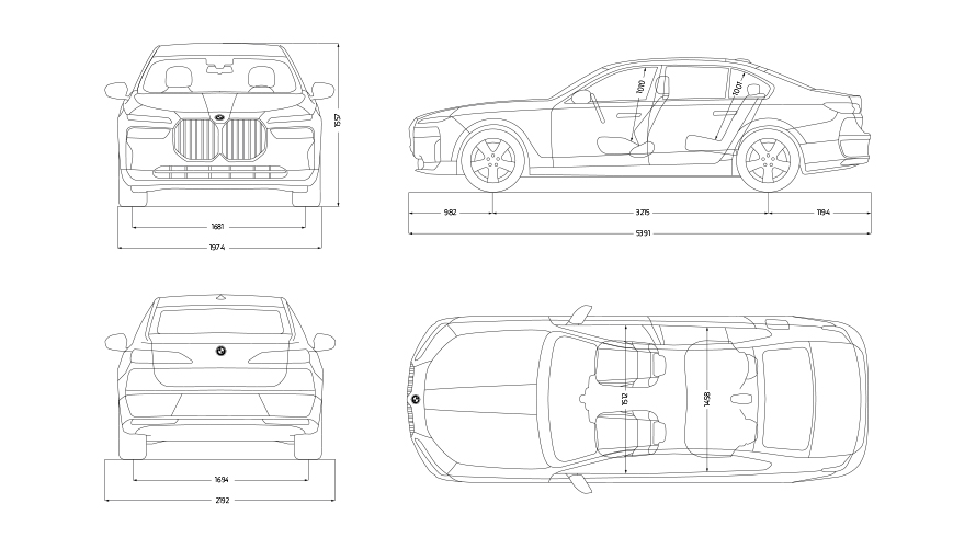 Ilustracija dimenzija BMW 7 Protection G73